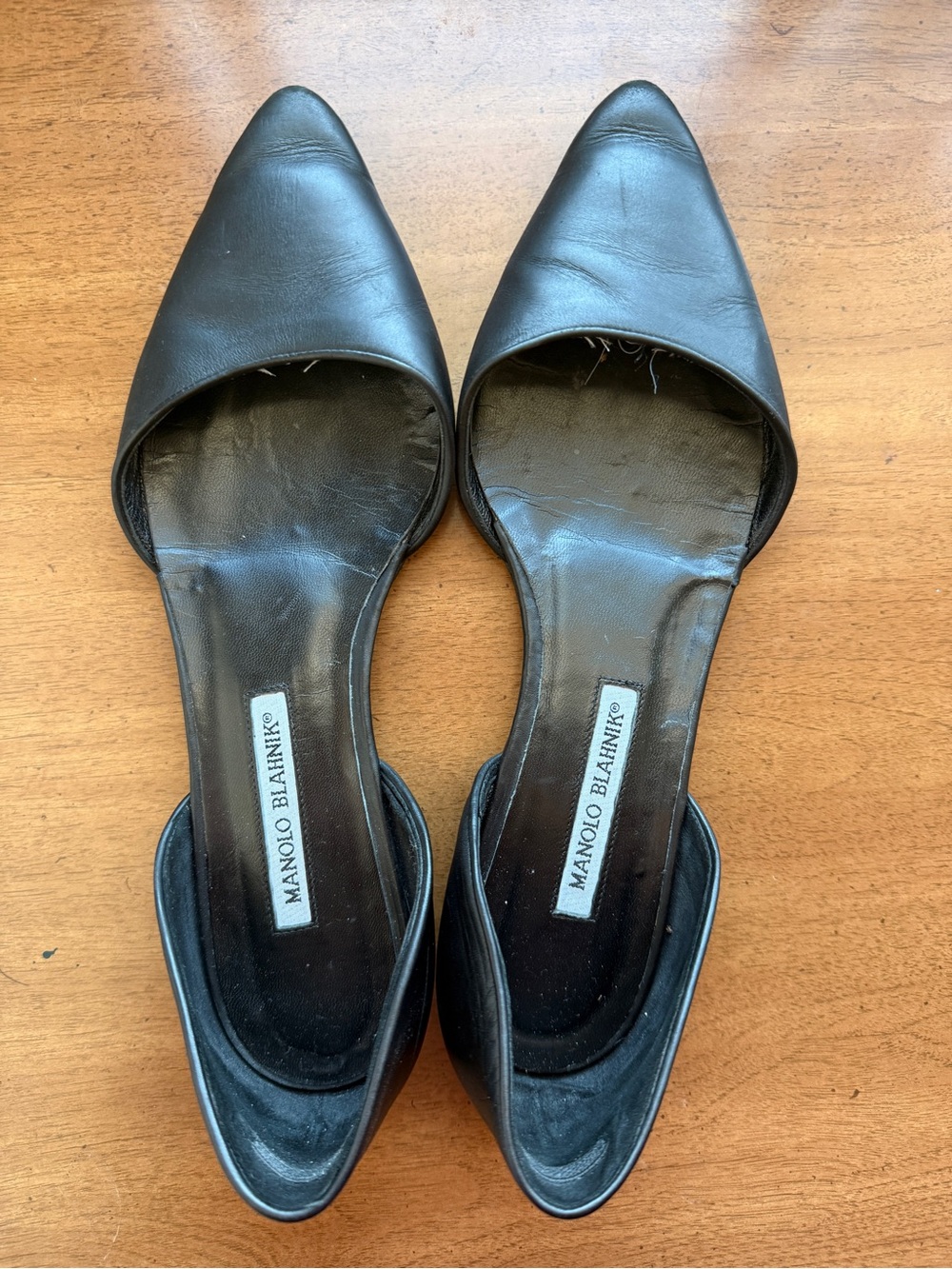 Manolo Blahnik Black Leather Pointed D'Orsay Flats Size 39.5